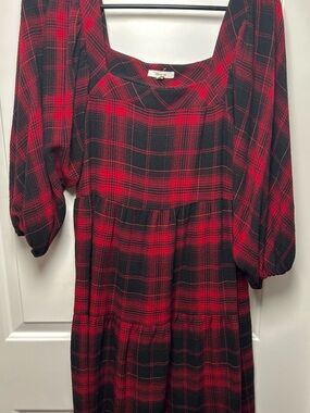 Maurices Red and Black Plaid Square-Neck Dress